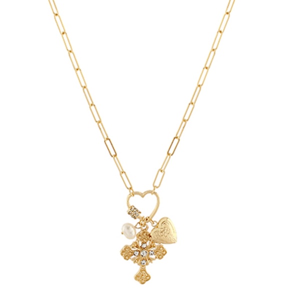 Multi Charm Cross Pendant Necklace - Picture 1 of 2
